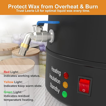 Leerie 16Lbs Wax Melter for Candle Making, L8 Large Electric Wax Melting Pot of Wax, Soy Wax Business Home Candle Making Kit with Heating Core Brass Spout & Temp Control