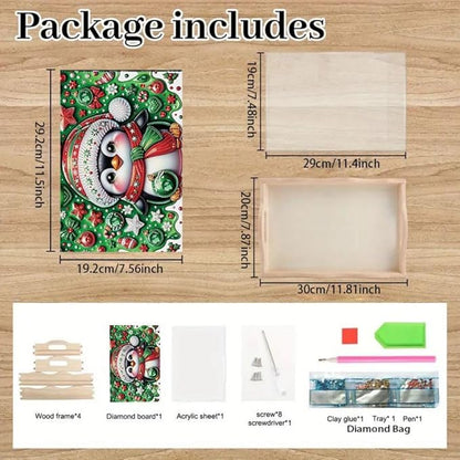 DoxQcs DIY Diamond Art Wooden Food Tray with Handle Diamond Painted Table Decoration Tray for Breakfast Bar Dinner Table Diamonds Art Painting for Beginners-Penguin