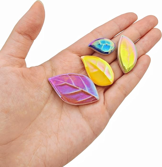 500g/1.1lb Leaf-Shaped Ceramic Mosaic Tiles,Ceramic Mosaic Pieces for Crafts,Mosaic Tiles for Home Decoration or DIY Crafts,Mosaic Making Supplies. (Iridescent Mixed Color)
