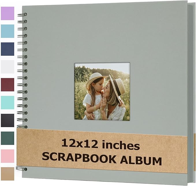 Scrapbook Album 12x12 Inches Photo Album Hardcover Kraft with Window Scrap Book Blank Memory Book for Baby Wedding Guest Book Couples Graduation Travel DIY Anniversary, 100 Pages Grey