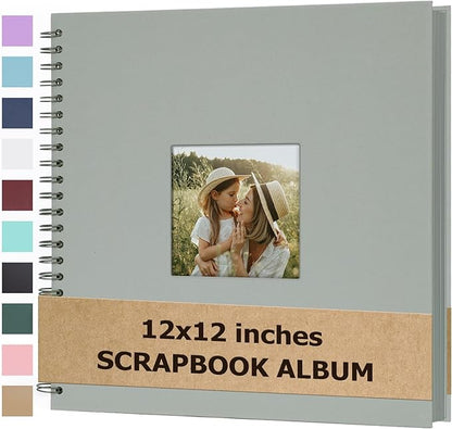 Scrapbook Album 12x12 Inches Photo Album Hardcover Kraft with Window Scrap Book Blank Memory Book for Baby Wedding Guest Book Couples Graduation Travel DIY Anniversary, 100 Pages Grey
