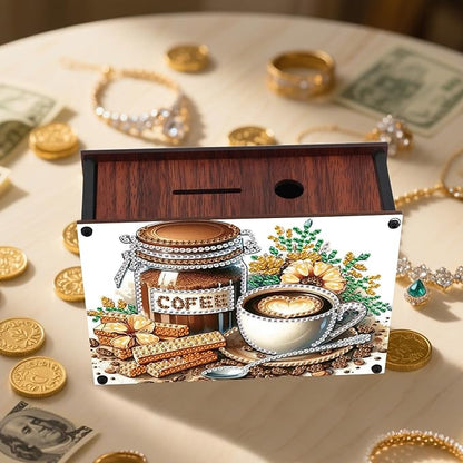 DIY Diamond Painting Money Box Kit, Afternoon Tea Adult 5D Diamond Art Money Box, Creative Coin Diamond Art Storage Jar, Suitable for Birthdays, Christmas, Home Decor Handicraft Gifts
