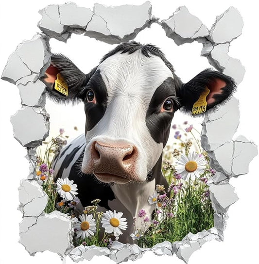 Moohue Stamped Cross Stitch Kits for Adults Animal Cow Flowers 14CT Pre Printed Cross Stitch Kits for Beginners (Animal Cow Flowers)