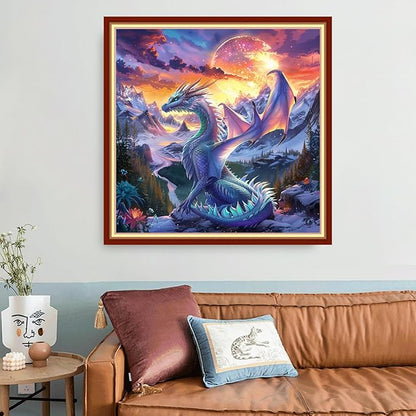 Funart Stamped Cross Stitch Kits for Beginners Full Range of Cross Stitching Preprinted Embroidery Kits for Adults, 11CT Embroidery Pattern Needlepoint Kits-Blue Winged Dragon 18x18 inchs