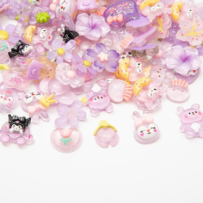 60pcs Slime Charms Cute Set for Crafts, Resin Set Ornament Scrapbooking, 3D Flatback Cute Embellishments for Scrapbook and Mini Decorations (Purple)
