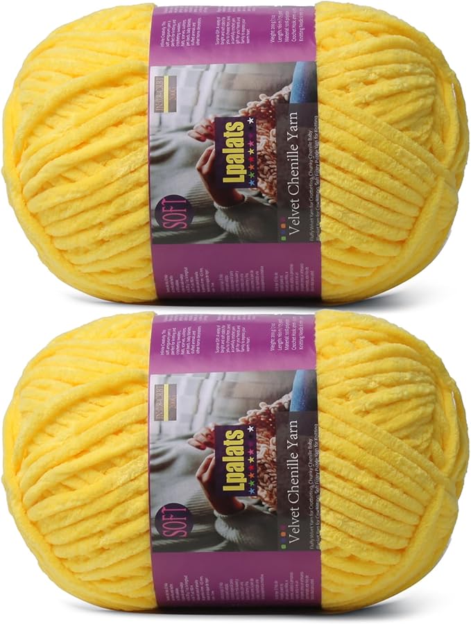 Chunky Chenille Yarn for Crocheting - 2x200g Baby Blanket Yarn for Crocheting Soft - 350 Yards Fluffy Thick Plush Yarns for Knitting Blankets Amigurumi (2, Yellow)