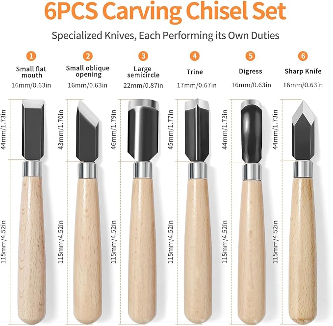 Wood Carving Tools Set - Chisel Set with Canvas Case, Carving Chisels Set Woodworking for Adults, Wood Whittling Knives Tools Set for Beginners, Hobbyists and Professionals