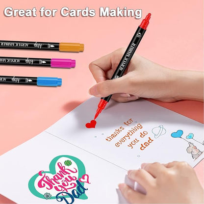 Artugn 36 Colors Acrylic Paint Pens, Dual Tip Pens With Medium Brush Tip, Paint Markers for Rock Painting, Ceramic, Wood, Plastic, Calligraphy, Scrapbooking, Brush Lettering, Card Making, DIY Crafts
