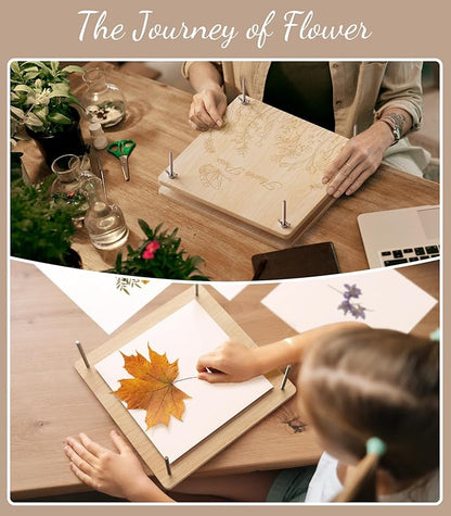 Wakhow Flower Press Kit – 11" x 11" Large Wooden Flower Presser for Adults & Teens | DIY Bouquet Preservation & Dried Flower Art | Ideal Gift for Nature & Craft Lovers