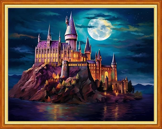 DMCVIVR Stamped Cross Stitch Kits for Beginners Adults Needlepoint Kits for Beginners Embroidery Kits for Adults Crossstitch Kit for Beginners 11CT-Moon Castle 16x20 inchs