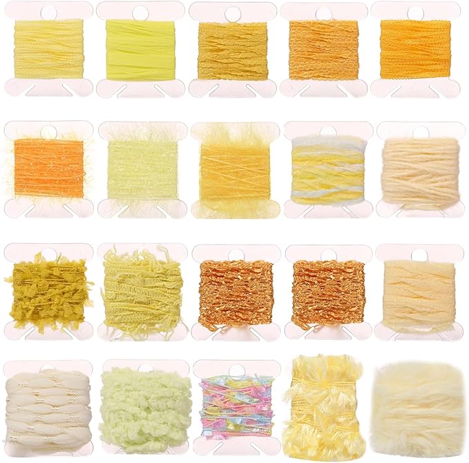 20 Pcs of 2-Yard Original Art Yarns - for DIY Art Yarns for Jewelry Making, Junk Magazines, Knitting, Crafts, Textile Decorative, Tassels, Vintage Yarn Card Making (Yellow)