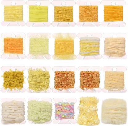20 Pcs of 2-Yard Original Art Yarns - for DIY Art Yarns for Jewelry Making, Junk Magazines, Knitting, Crafts, Textile Decorative, Tassels, Vintage Yarn Card Making (Yellow)