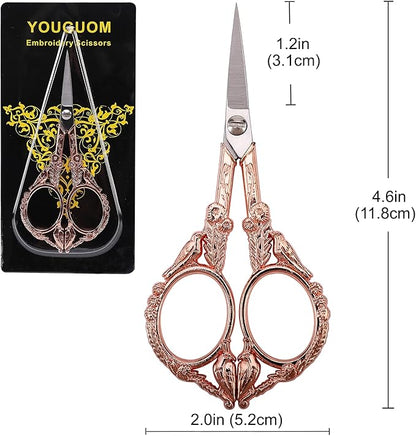 YOUGUOM Sewing Embroidery Scissors – Small Vintage Sharp Pointed Tip Shears for Craft, Artwork, Handicraft DIY Tool, 4.6in Rose Gold Bird Style