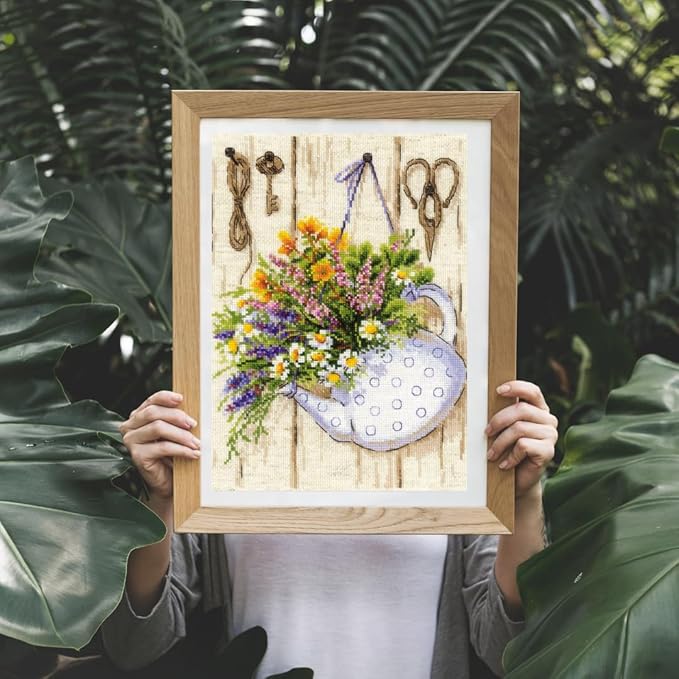 RIOLIS - Summer Tea 2020, Cross Stitch Kits 9½"x11¾, Cross Stitch Kits for Adults, Counted Cross Stitch Kits, Embroidery Kit for Beginners & Advanced, Floral Crossstitching Kits