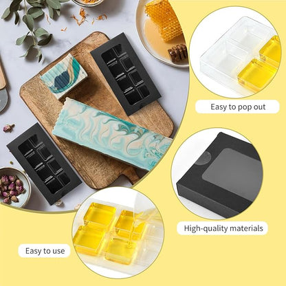 SMAODSGN 100 Pcs Gift Boxes for Wax Melts Plastic Mold with Box Wax Melt Boxes Crystal Clear Wax Melt Molds Wax Melts Containers for Wax Cubes Wax Tarts Wax Block