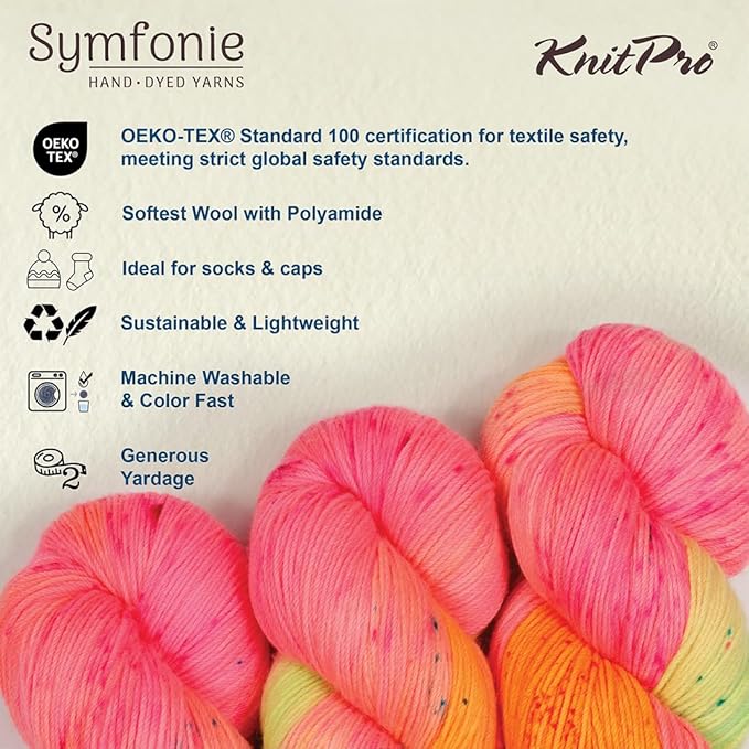 KnitPro Symfonie Hand Dyed Yarn | Extra Fine Merino Wool & Polyamide Blend for Knitting & Crocheting, Fingering Weight, Oeko-TEX Certified 400m, 100g Skein | Terra Variegated Galaxy Glow