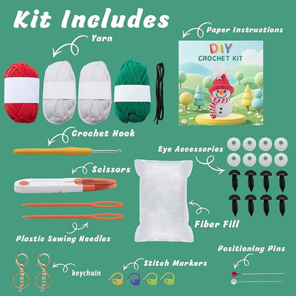 Crochet Kit for Beginners, Easy DIY Crochet & Knitting Kit for Adults with Step-by-Step Video Tutorials, Yarns, Stuffing, Crochet Hook and Accessories, Crochet Craft Set Birthday Gifts (Snowman)