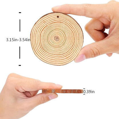 Artmag Natural Wood Slices 20pcs 3.1"-3.5" Unfinished DIY Crafts Predrilled with Hole Round Wooden Circles for Arts Rustic Wood Slices Christmas Ornaments Decor