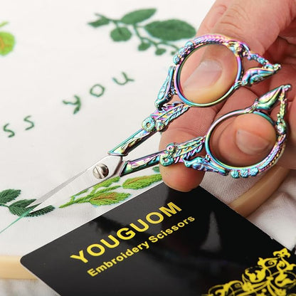 YOUGUOM Sewing Embroidery Scissors – Small Vintage Sharp Detail Shears for Craft, Artwork, Needlework Yarn, Handicraft DIY Tool, Thread Snips, 4.6in Rainbow Bird Style