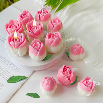 4 PCS Tulip Candle Molds with Leaf Mold, 3D Flower Silicone Molds for Candles Wax Soap Clay Plaster Epoxy Resin Home Decorations