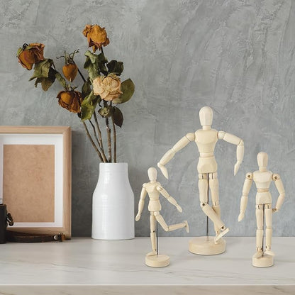 Menkxi 6 Pcs Artist Mannequin Model Wooden Manikin Drawing Moveable Figure with Stand Flexible Jointed Mannequin Human Drawing Model for Artists Sketching Painting Home Decoration