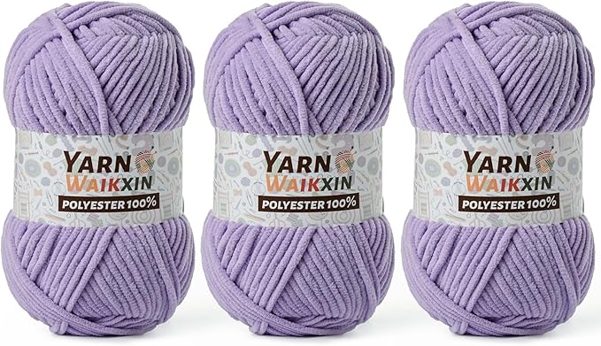 3 Pack Soft Chenille Yarn for Crocheting, Fluffy Chunky Crochet Yarn for Baby Blanket, (5.29oz/196.8yds) Fuzzy Velvet Yarn for Amigurumi&DIY Puzzle、Crafts、Scarf(3 Light Purple)