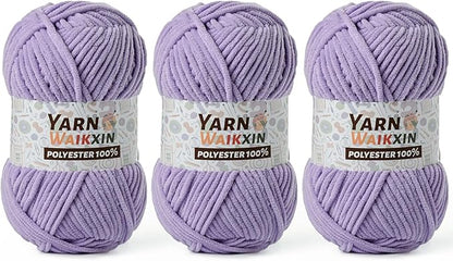3 Pack Soft Chenille Yarn for Crocheting, Fluffy Chunky Crochet Yarn for Baby Blanket, (5.29oz/196.8yds) Fuzzy Velvet Yarn for Amigurumi&DIY Puzzle、Crafts、Scarf(3 Light Purple)