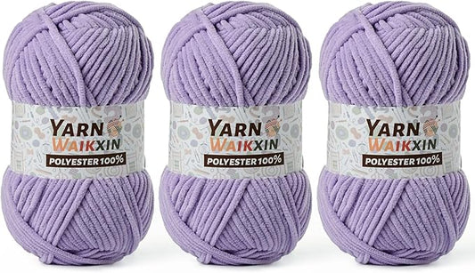 3 Pack Soft Chenille Yarn for Crocheting, Fluffy Chunky Crochet Yarn for Baby Blanket, (5.29oz/196.8yds) Fuzzy Velvet Yarn for Amigurumi&DIY Puzzle、Crafts、Scarf(3 Light Purple)