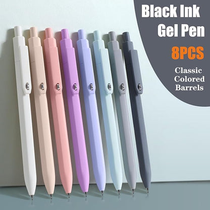 Piochoo Gel Pens,8pcs Fine Point Smooth Writing Black Ink Retractable Journaling Pens Ballpoint, Quick-Dry Cute Fidget Pens for School Supplies Office Desk Accessories