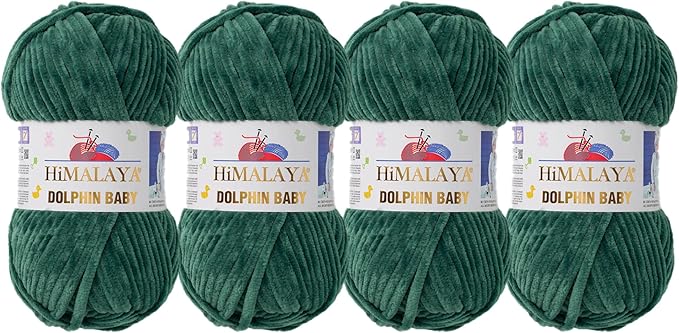4 Skein/Pack Himalaya Dolphin Baby Chenille Yarn, Each Ball 100 gr (3.5 oz), 120 m (132 Yards), 100% Polyester, Super Bulky Baby Blanket Velvet Amigurumi Yarn, 80360 - Sea Green