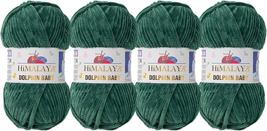 4 Skein/Pack Himalaya Dolphin Baby Chenille Yarn, Each Ball 100 gr (3.5 oz), 120 m (132 Yards), 100% Polyester, Super Bulky Baby Blanket Velvet Amigurumi Yarn, 80360 - Sea Green