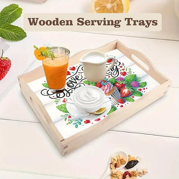 SHLUHA Diamond Art Kits for Adults Diamond Painting Wooden Serving Trays with Handle Food Tray for Party Breakfast Home Decor Gift