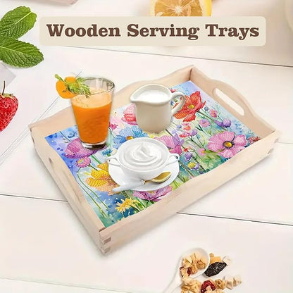 SHLUHA Diamond Art Kits for Adults Diamond Painting Wooden Serving Trays with Handle Food Tray for Party Breakfast Home Decor Gift