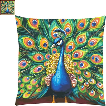 Lovxvouy Pillow Cross Stitch Kits for Adults Beginners-Preprinted Needlepoint Kit Stamped Crossstitching Kits 11CT Cross-Stitch Kit Stitches Kit Embroidery Kits-Lucky Peacock 18x18 inchs