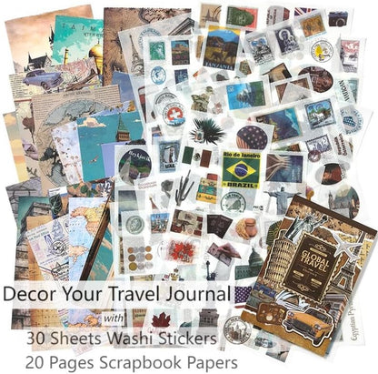 Travel Ephemera Book, 50 Sheets A5 Washi Stickers & Papers - Image 2