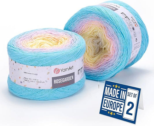 2 Skein Yarn Art Rosegarden Yarn 100% Cotton 2x1094yards 2x250gr Multicolor Cotton Yarn Rainbow Crochet Yarn Spring Summer Fine 1 Top 5 Most Used Colors (Rosegarden 311)