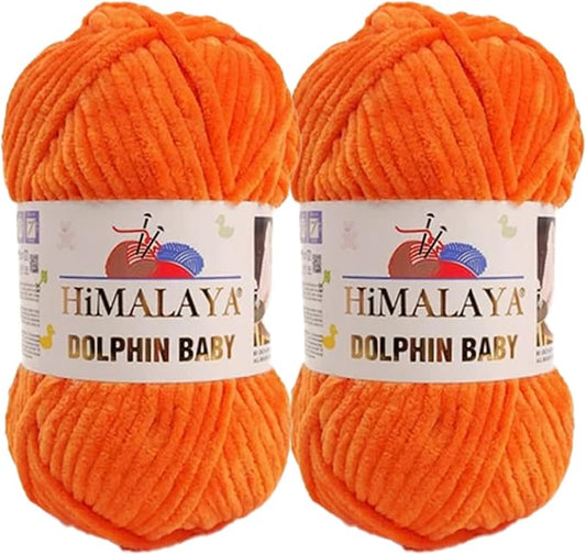 2 Skein/Pack Himalaya Dolphin Baby Chenille Yarn, Each Ball 100 gr (3.5 oz), 120 m (132 Yards), 100% Polyester, Super Bulky Baby Blanket Velvet Amigurumi Yarn, 80372 - Dark Orange