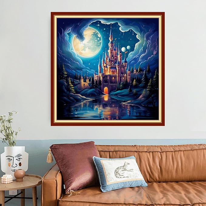 Funart Stamped Cross Stitch Kits for Beginners Full Range of Cross Stitching Preprinted Embroidery Kits for Adults, 11CT Embroidery Pattern Needlepoint Kits-Colorful Castle 16x20 inchs