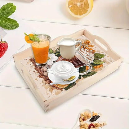 DoxQcs DIY Diamond Art Wooden Tray Kit Easter Food Tray with Handle Diamond Painted Table Decoration Tray for Breakfast Bar Dinner Table Diamond Art Painting for Beginners-#11-Coffee