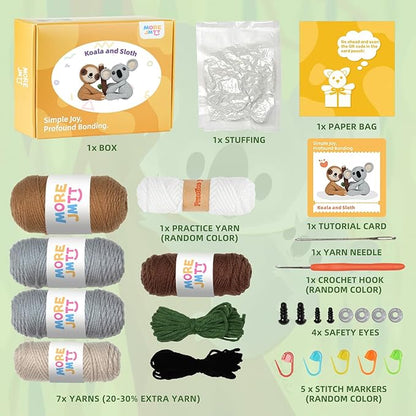 MOREJMTT Crochet Kit for Beginners Animal,Crochet Animal Kits,Crocheting Kit for Starters,Learn to Crochet with Step-by-Step Video Tutorials,Beginner Crochet Kits for Adults(Koalas+Sloth)