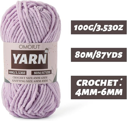 Fluffy Chenille Yarn for Crocheting - Baby Yarn for Crocheting Soft Blanket - 3 Pack of 100g/(87.4yds) Crochet Amigurumi Chunky Yarns - Super Bulky 5 Velvet Yarns (3 Light Purple)
