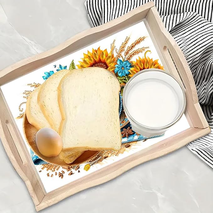 DoxQcs DIY Diamond Art Wooden Food Tray with Handle Diamond Painted Table Decoration Tray for Breakfast Bar Dinner Table Diamonds Art Painting for Beginners-2PCS