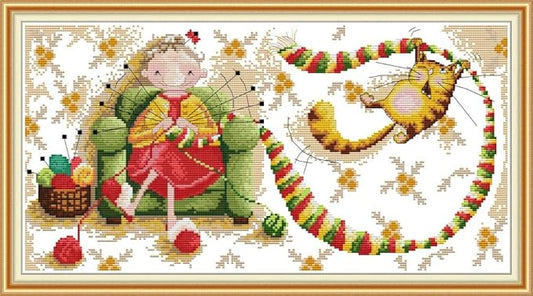 Funcrostitch Counted Cross Stitch Kits for Beginners,14CT Unprinted Pattern Embroidery Kit DMC Cotton Threads Needleworks for Adults-Singing Blue Bird 14.2"×16.9"