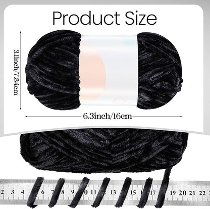 Xinnun 12 Skeins 1116 Yards Chenille Velvet Soft Thick Plush Yarn Bulk for Crocheting Knitting Blanket DIY Weaving Craft, 6mm, 3.5 Oz/Skein(Black)