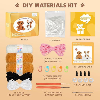 MOREJMTT Crochet Kit for Beginners, Learn to Crochet, Include Easy Knitting Soft Yarn, Step-by-Step Video Tutorial, Hook, Holiday Birthday Gift for Adults (2 Pack Dog)