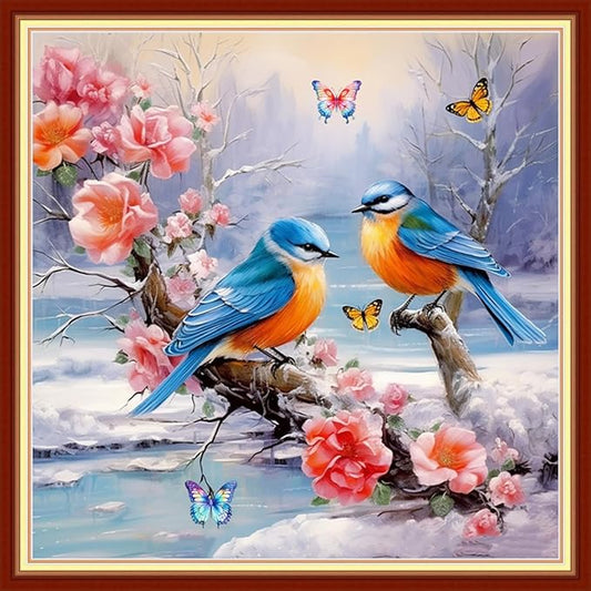 Findvoor Stamped Cross Stitch Kits for Beginner Embroidery Kits for Beginners Adults DIY 11CT Cross Stitch Patterns Needlepoint Kits Crossstitching Kits-Flower Bird 18x18 inch