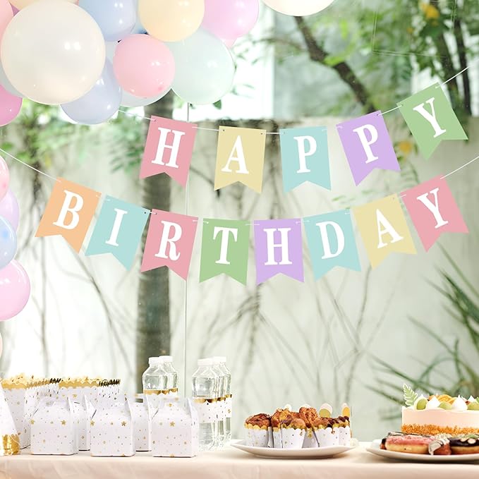 Mooliwe 171 Pcs DIY Custom Banner Kit Make Your Own Customizable Sign for Birthday Wedding Party Decoration Include 20 Paper Pennant 148 Letters and Numbers 1 Rope 2 Threading Device(Pastel)