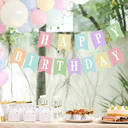 Mooliwe 171 Pcs DIY Custom Banner Kit Make Your Own Customizable Sign for Birthday Wedding Party Decoration Include 20 Paper Pennant 148 Letters and Numbers 1 Rope 2 Threading Device(Pastel)