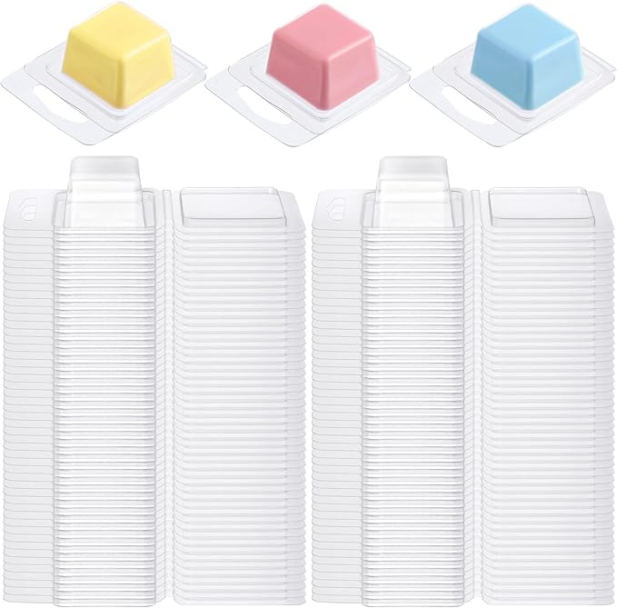 Wesiti Wax Melt Molds Clear Empty Plastic Wax Melt Clamshells Container Pet Single Cube 1 oz Candle Molds for DIY Chocolates Wickless Candles Soap Making (50 Pcs)