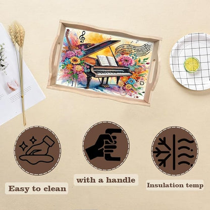SHLUHA Diamond Art Kits for Adults Diamond Painting Wooden Serving Trays with Handle Food Tray for Party Breakfast Home Decor Gift